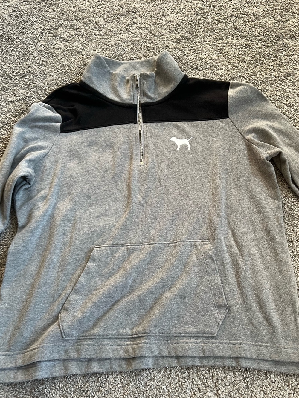 PINK Victoria's Secret Grey and Black Quarter-Zip Pullover